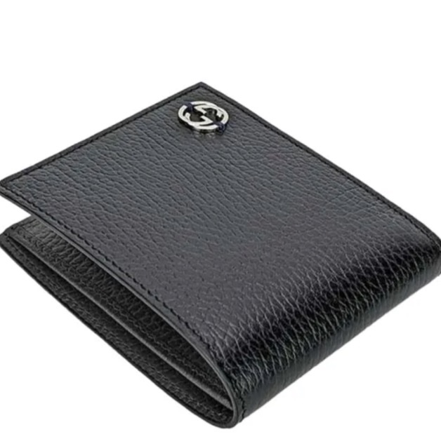 GUCCI 古馳 金屬雙G LOGO天然皮革對折4卡零錢短夾(黑)-4