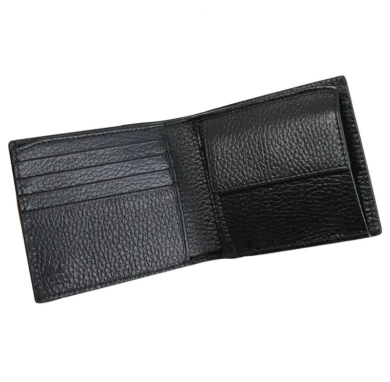 GUCCI 古馳 金屬雙G LOGO天然皮革對折4卡零錢短夾(黑)-8