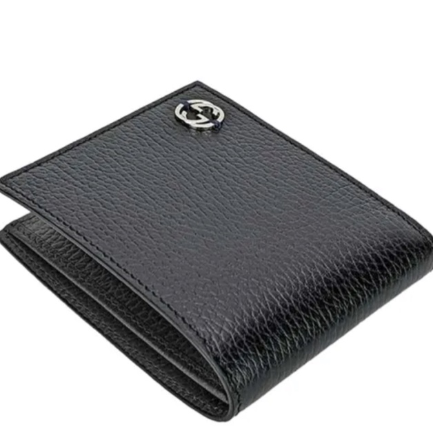 GUCCI 古馳 金屬雙G LOGO天然皮革對折4卡零錢短夾(黑)-9