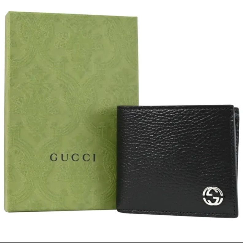 我又降價了🥲幫我買走🥹降價再降價~保證正品~GUCCI 古馳 金屬雙G LOGO天然皮革對折4卡零錢短夾(黑)-4