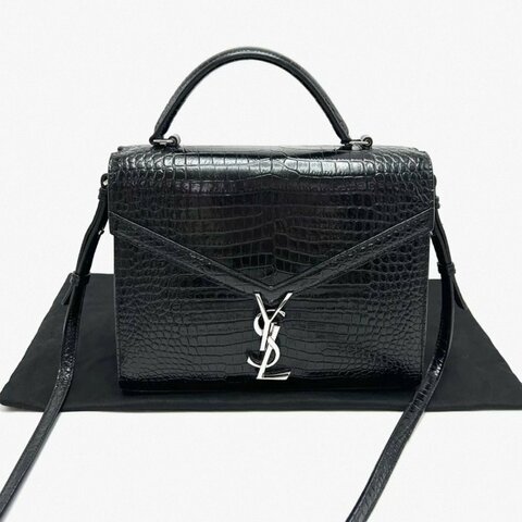 YSL Cassandra黑銀鰐魚壓紋手提肩背斜背郵差包24.5*20*11 99新配件塵袋
