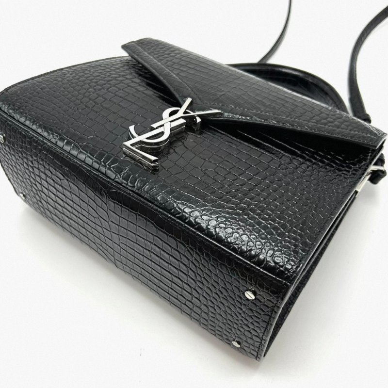 YSL Cassandra黑銀鰐魚壓紋手提肩背斜背郵差包24.5*20*11 99新配件塵袋-2