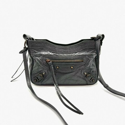 BALENCIAGA 深灰色油蠟皮肩背斜背包23*15*4 98新配件塵袋