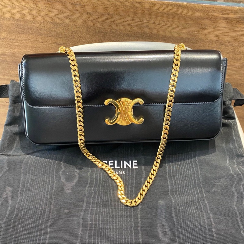 CELINE Triomphe 凱旋門黑金長款牛皮 鏈條包 肩背包-1