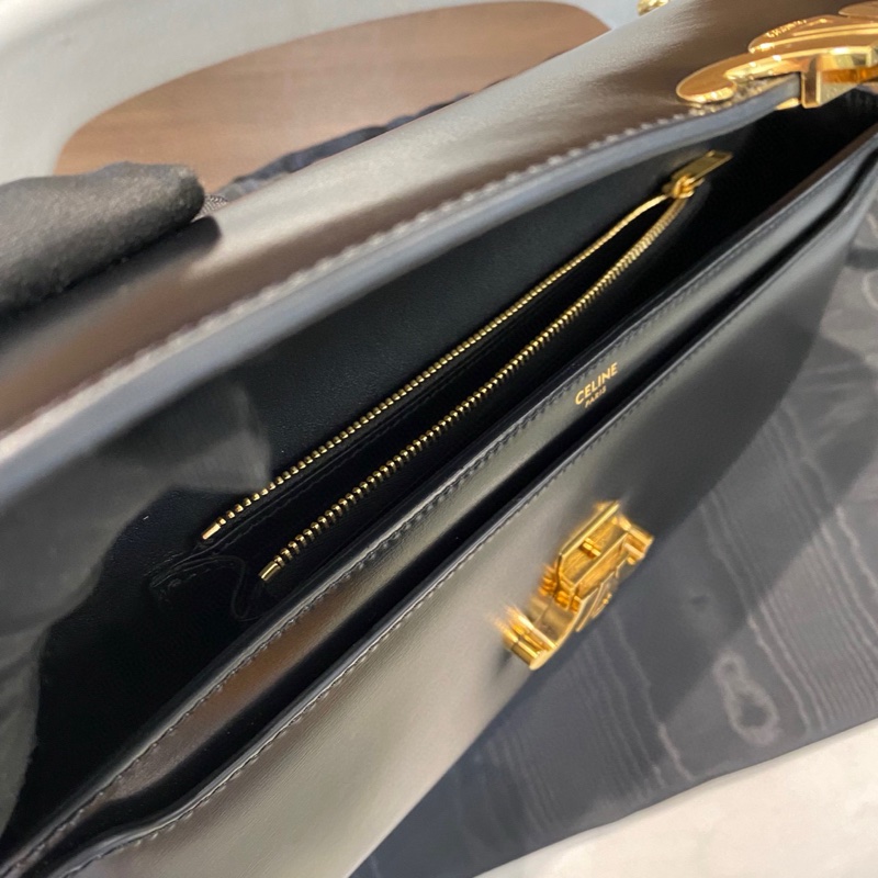 CELINE Triomphe 凱旋門黑金長款牛皮 鏈條包 肩背包-8