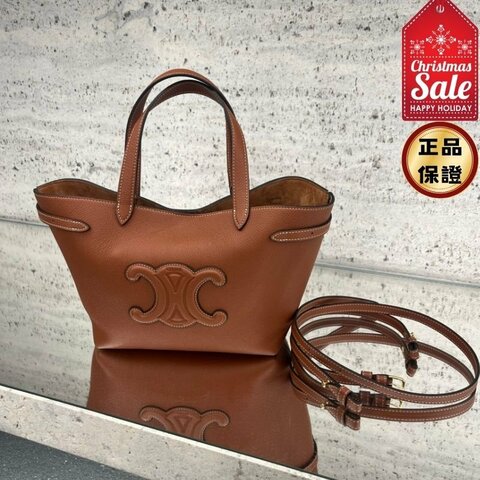 🎊佳節特賣🎁Celine 121743 Mini Cabas Anais Cui 粒面皮革托特包 焦糖黃褐色﻿