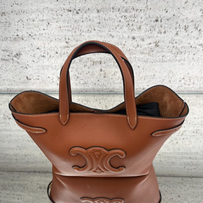 🎊佳節特賣🎁Celine 121743 Mini Cabas Anais Cui 粒面皮革托特包 焦糖黃褐色﻿-1