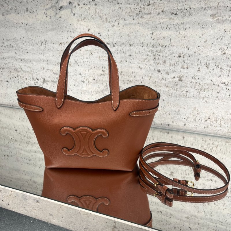 🎊佳節特賣🎁Celine 121743 Mini Cabas Anais Cui 粒面皮革托特包 焦糖黃褐色﻿-7