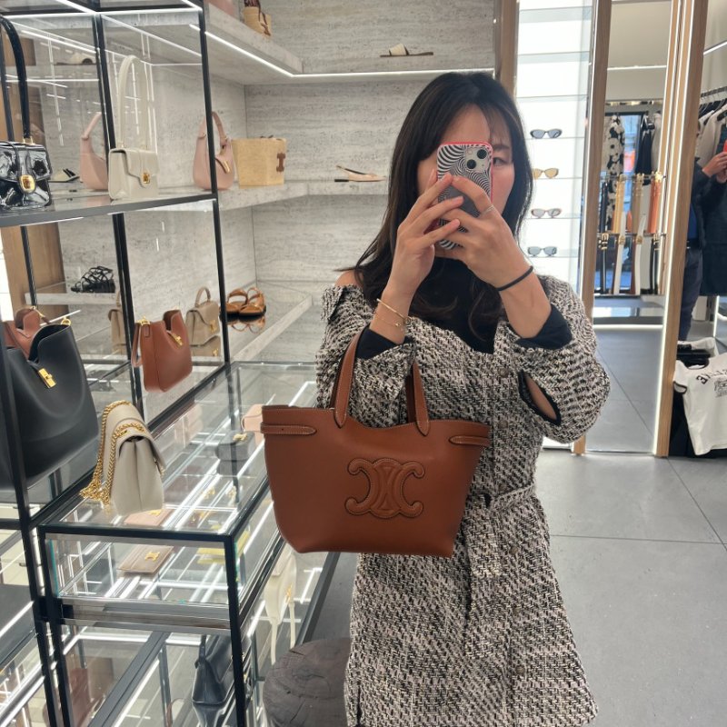 🎊佳節特賣🎁Celine 121743 Mini Cabas Anais Cui 粒面皮革托特包 焦糖黃褐色﻿-8