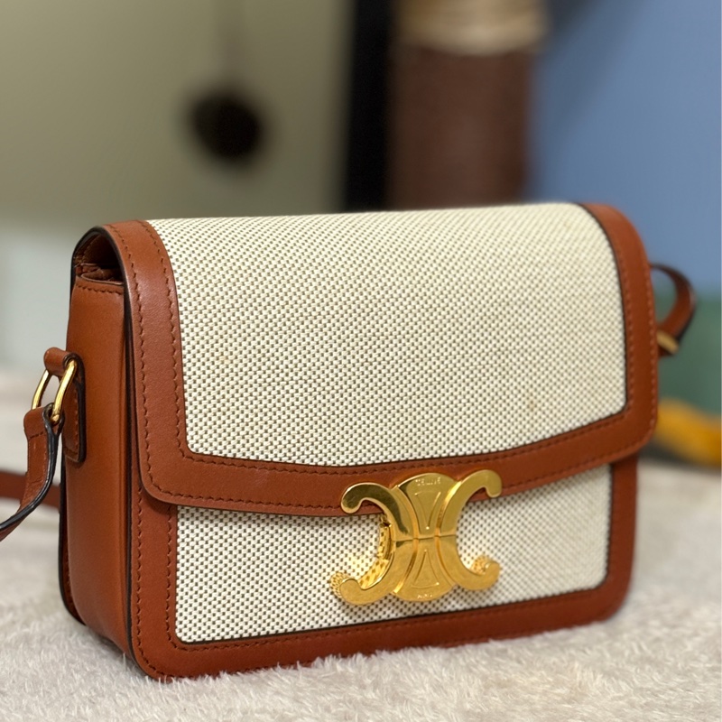 TEEN TRIOMPHE織物及牛皮革手袋-0