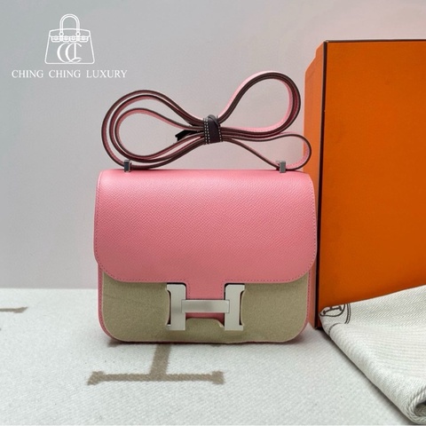 🌈Hermes💗Mini Constance 19💗1Q奶昔粉銀扣🌟98.5新🌈Epsom皮🌟