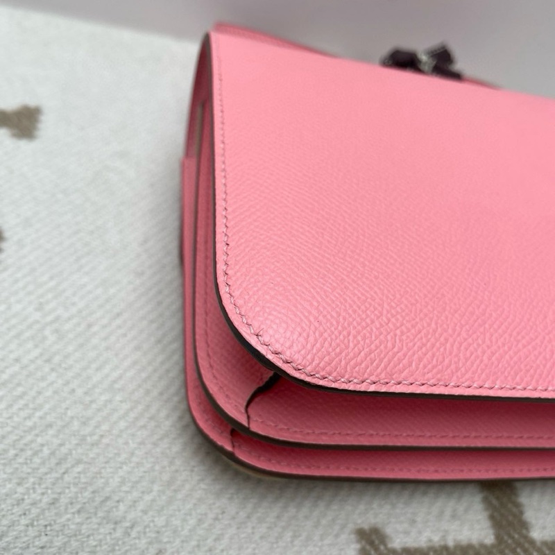 🌈Hermes💗Mini Constance 19💗1Q奶昔粉銀扣🌟98.5新🌈Epsom皮🌟-7
