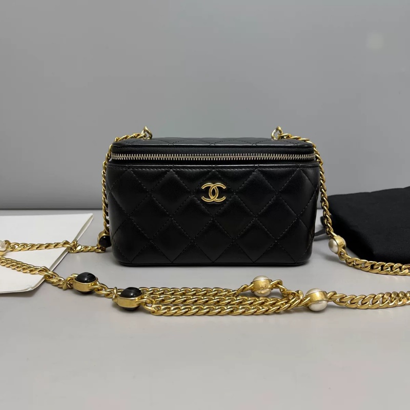 Chanel香奈兒 黑金全皮菱格寶石鏈條盒子包 芯片-0