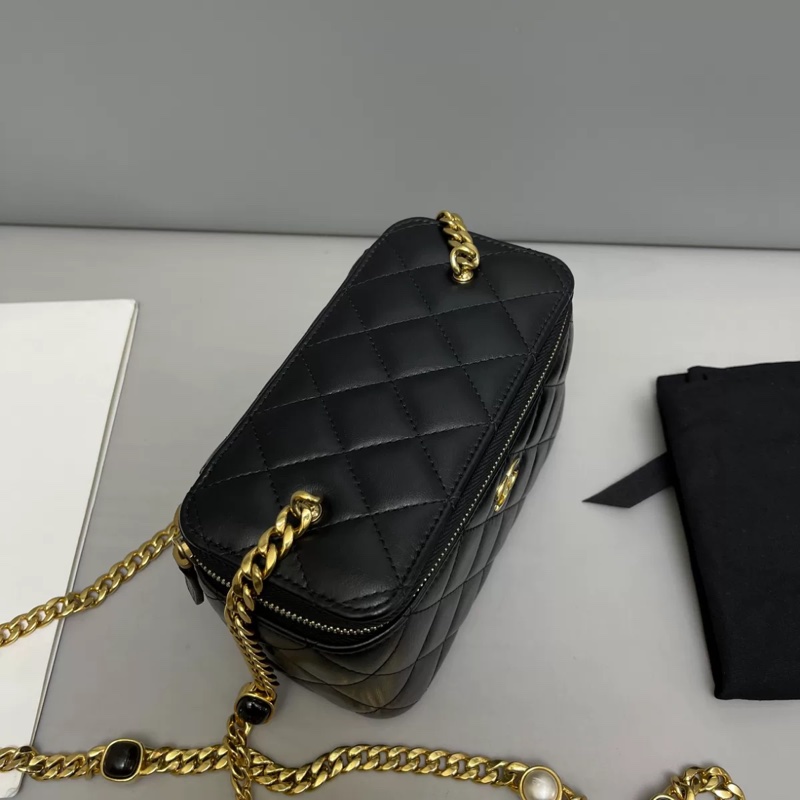 Chanel香奈兒 黑金全皮菱格寶石鏈條盒子包 芯片-2