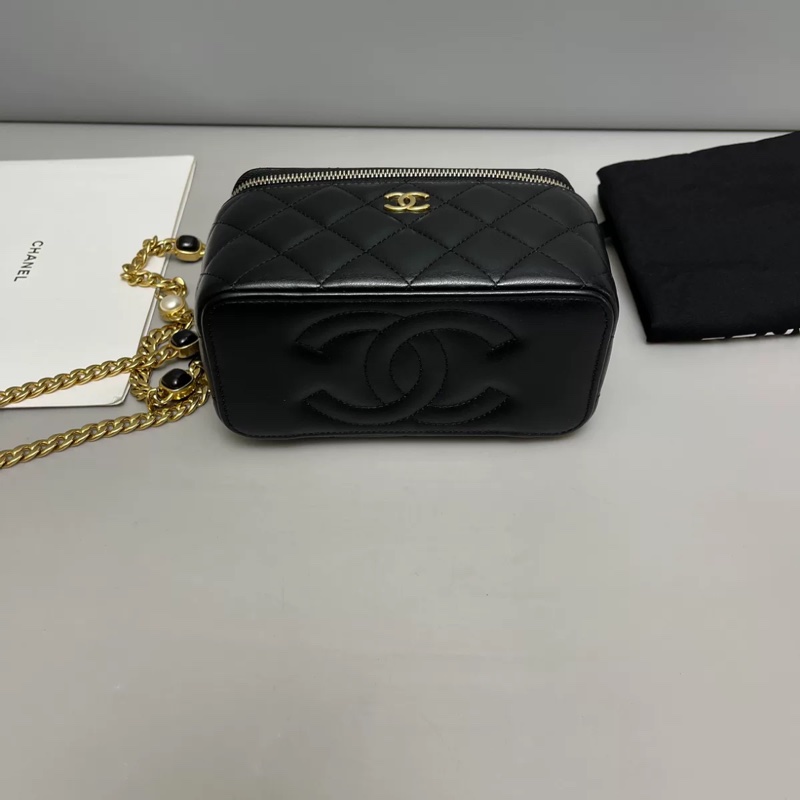 Chanel香奈兒 黑金全皮菱格寶石鏈條盒子包 芯片-3