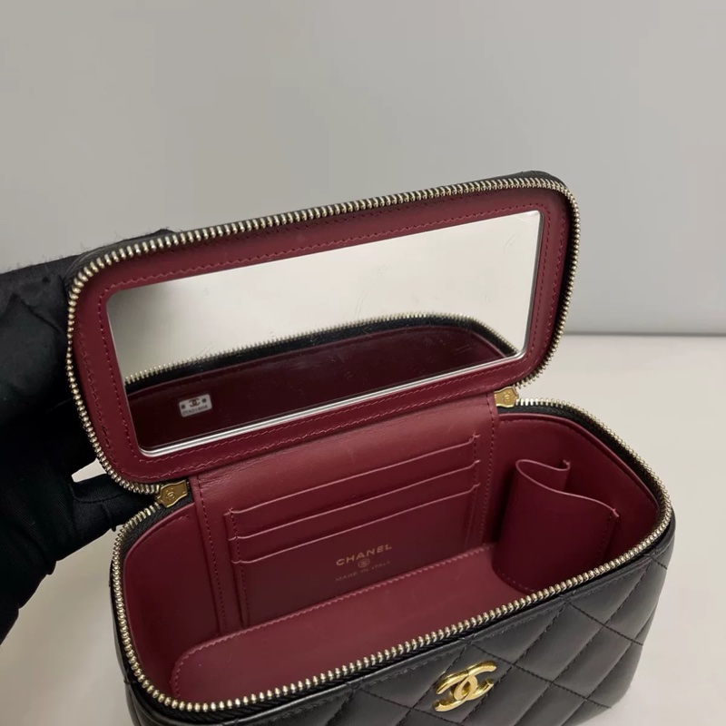 Chanel香奈兒 黑金全皮菱格寶石鏈條盒子包 芯片-5