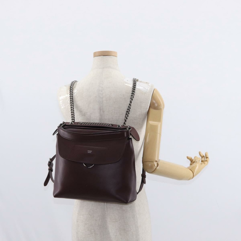 【日本直送】FENDI 返校季雙肩包 皮革 兩用 波爾多銀色 正品 148468-25