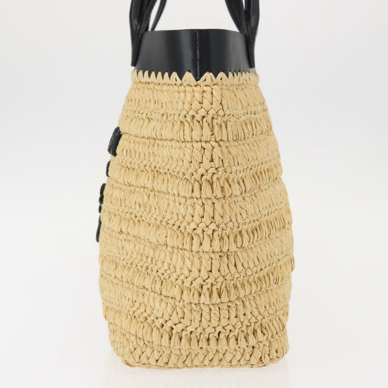 【日本直送】PRADA 草編皮革手提包,兩用,米色/黑色,正品 ka156AV-2