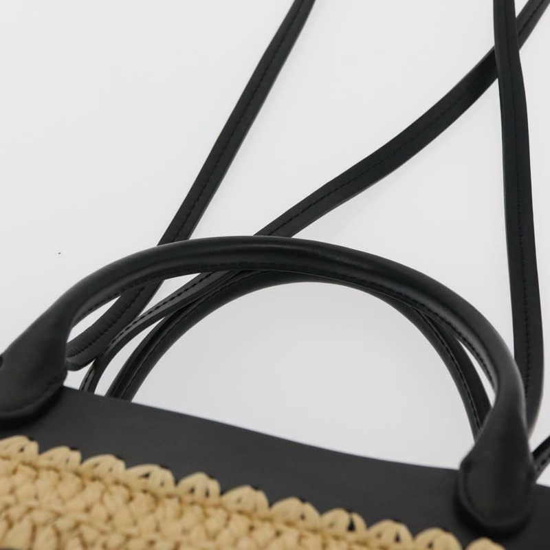 【日本直送】PRADA 草編皮革手提包,兩用,米色/黑色,正品 ka156AV-13