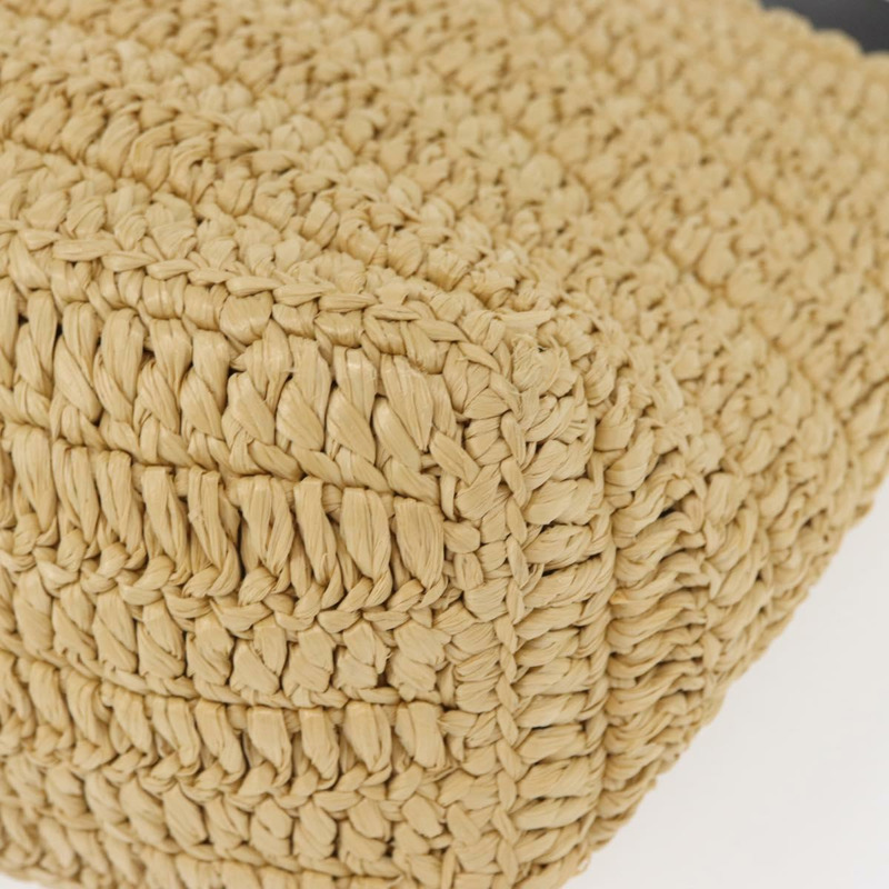 【日本直送】PRADA 草編皮革手提包,兩用,米色/黑色,正品 ka156AV-15