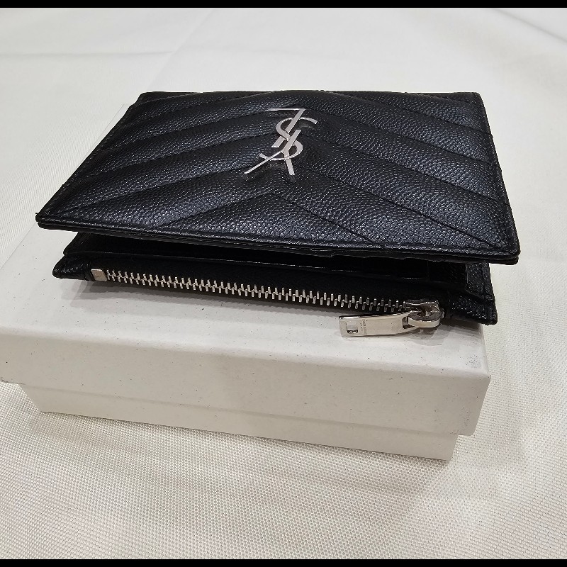 YSL 短夾(黑銀.荔枝皮)非常新!-1