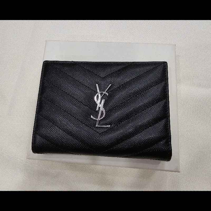 YSL 短夾(黑銀.荔枝皮)非常新!-5