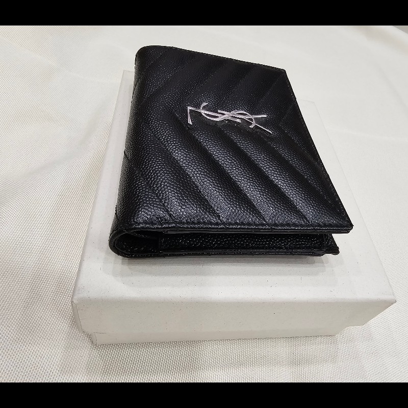 YSL 短夾(黑銀.荔枝皮)非常新!-6