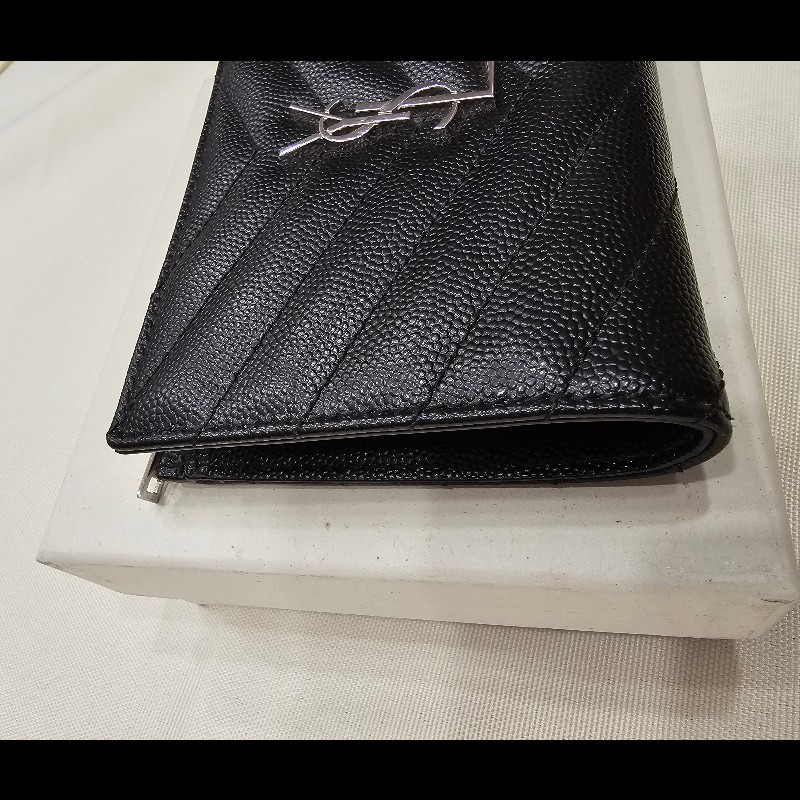 YSL 短夾(黑銀.荔枝皮)非常新!-7