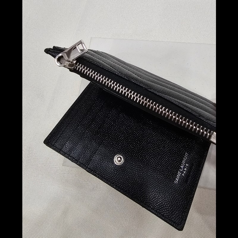 YSL 短夾(黑銀.荔枝皮)非常新!-9