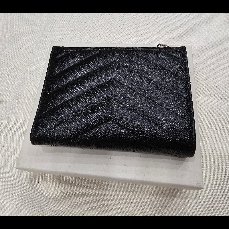 YSL 短夾(黑銀.荔枝皮)非常新!-11