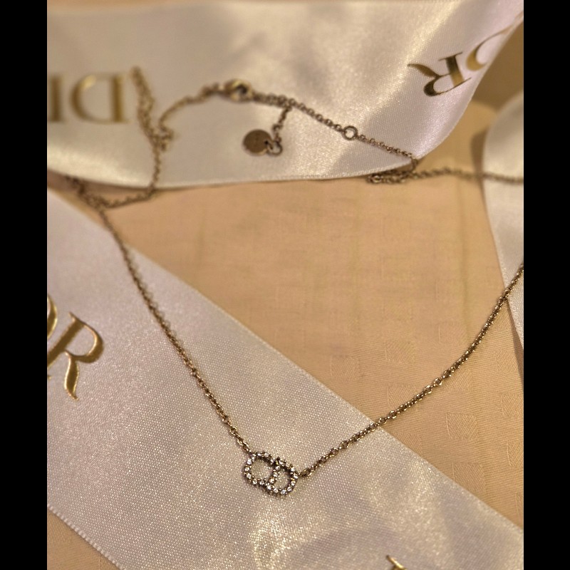 Dior經典CD水鑽鍍金項鍊鎖骨鍊-1