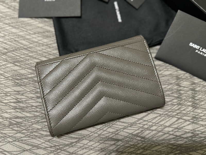 少見YSL深灰色銀扣中夾🩶配件齊S聖羅蘭卡夾零錢包/YSL短夾/YSL錢包/灰銀錢包/大象灰中夾/YSL中夾/深灰色荔枝皮中夾-3
