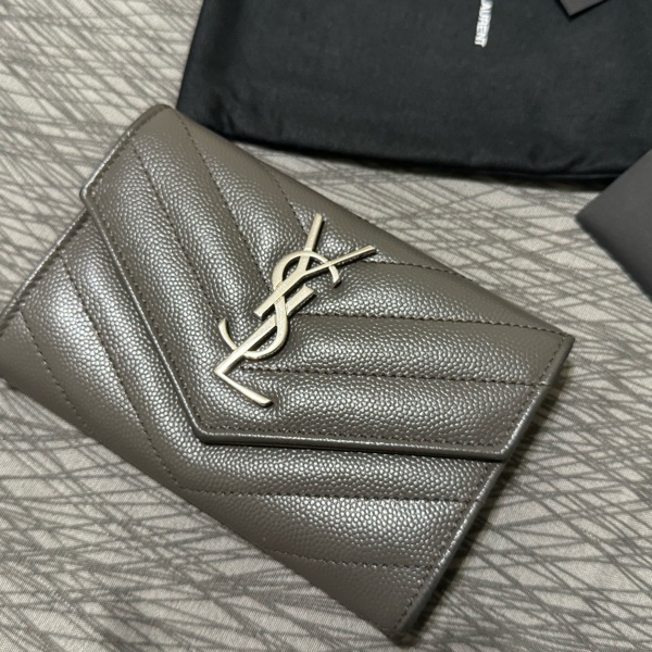 少見YSL深灰色銀扣中夾🩶配件齊S聖羅蘭卡夾零錢包/YSL短夾/YSL錢包/灰銀錢包/大象灰中夾/YSL中夾/深灰色荔枝皮中夾-5