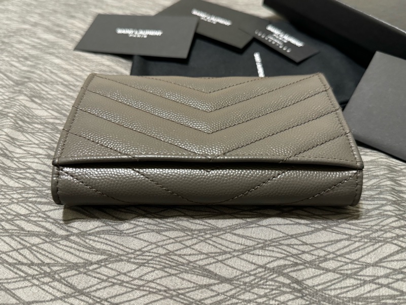 少見YSL深灰色銀扣中夾🩶配件齊S聖羅蘭卡夾零錢包/YSL短夾/YSL錢包/灰銀錢包/大象灰中夾/YSL中夾/深灰色荔枝皮中夾-7