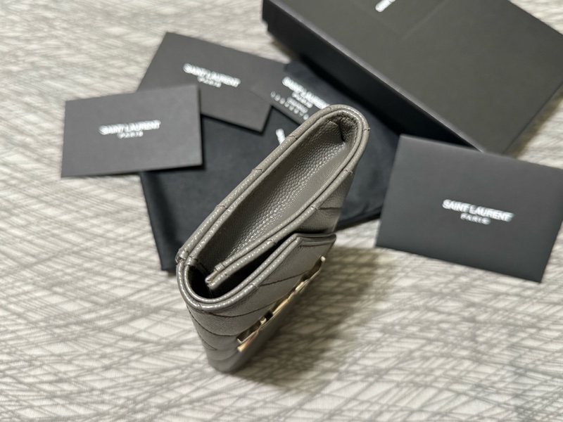 少見YSL深灰色銀扣中夾🩶配件齊S聖羅蘭卡夾零錢包/YSL短夾/YSL錢包/灰銀錢包/大象灰中夾/YSL中夾/深灰色荔枝皮中夾-8