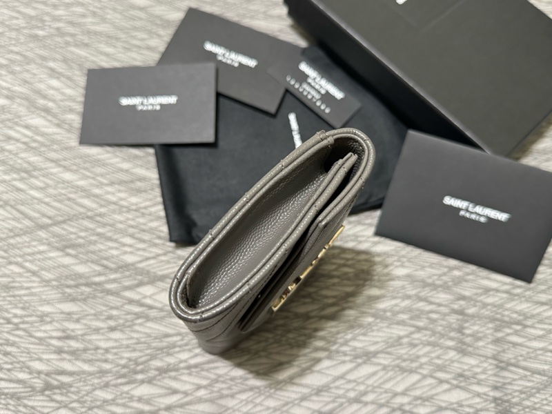 少見YSL深灰色銀扣中夾🩶配件齊S聖羅蘭卡夾零錢包/YSL短夾/YSL錢包/灰銀錢包/大象灰中夾/YSL中夾/深灰色荔枝皮中夾-9