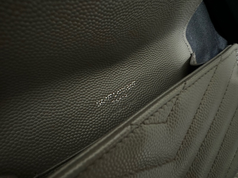 少見YSL深灰色銀扣中夾🩶配件齊S聖羅蘭卡夾零錢包/YSL短夾/YSL錢包/灰銀錢包/大象灰中夾/YSL中夾/深灰色荔枝皮中夾-15