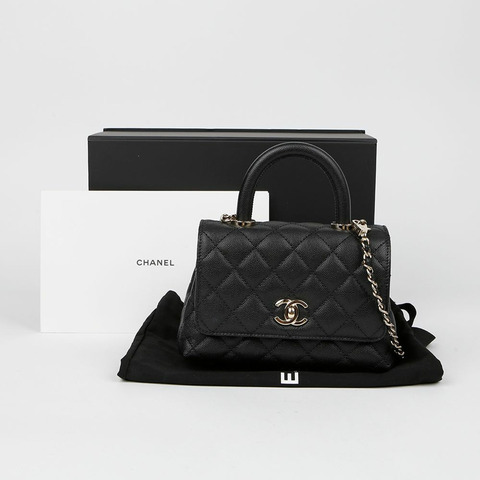 CHANEL AS2215 魚子醬可可手柄迷你手提單肩包