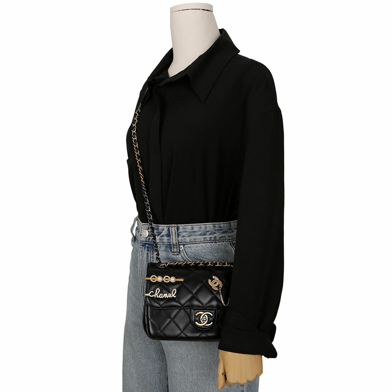 CHANEL AS2979 CC Logo 吊飾翻蓋肩斜背包-10