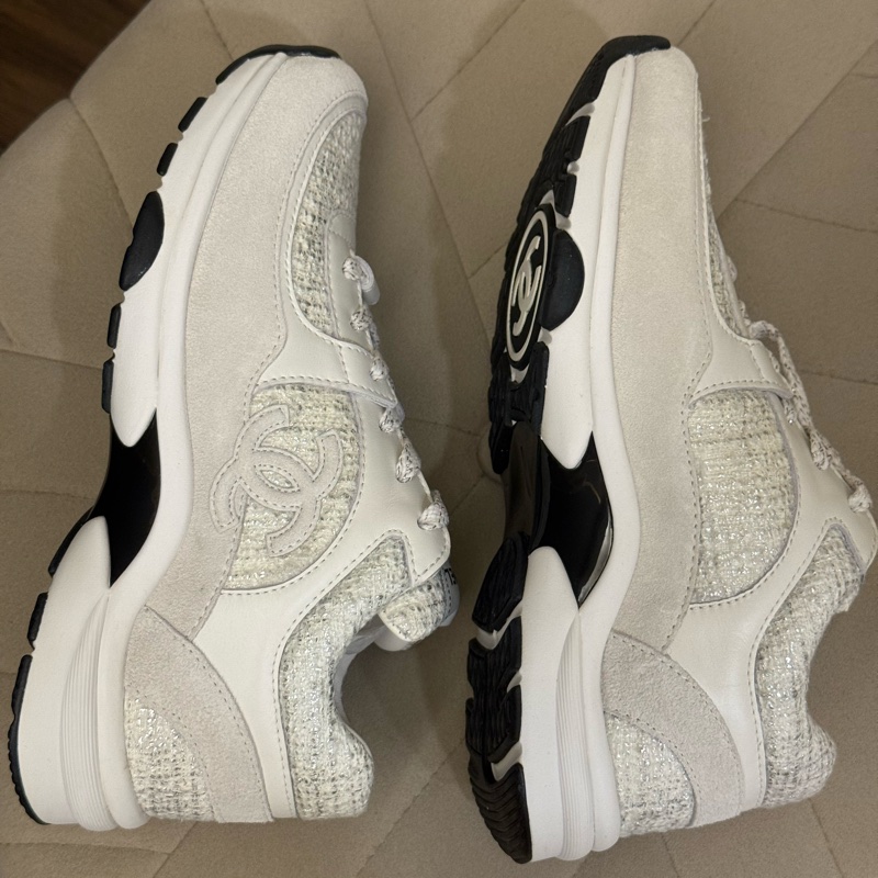Chanel白色銀線毛呢運動鞋 全新台灣專櫃入 尺寸36-2