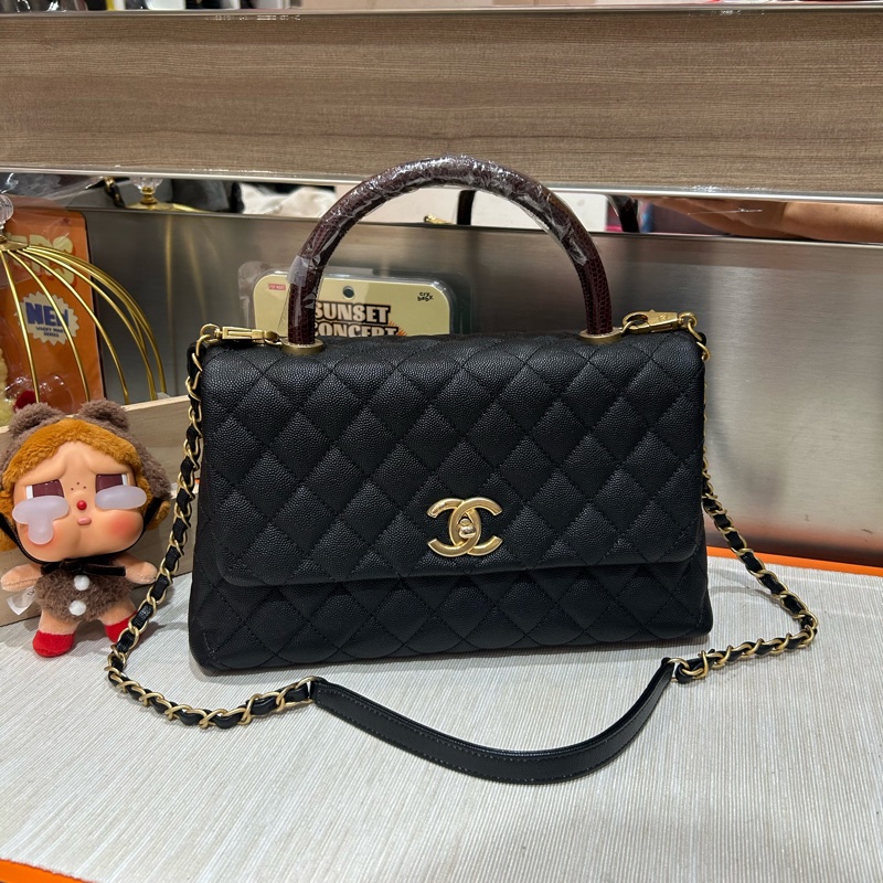 Chanel coco handle Medium 黑色荔枝牛皮金扣蜥蜴皮手柄-1