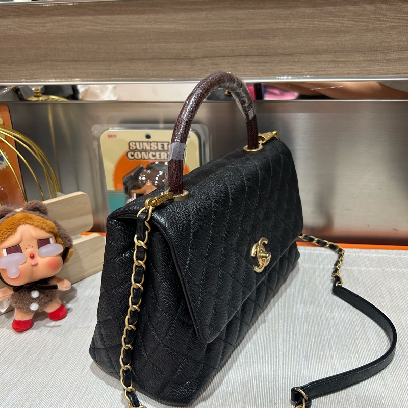 Chanel coco handle Medium 黑色荔枝牛皮金扣蜥蜴皮手柄-2