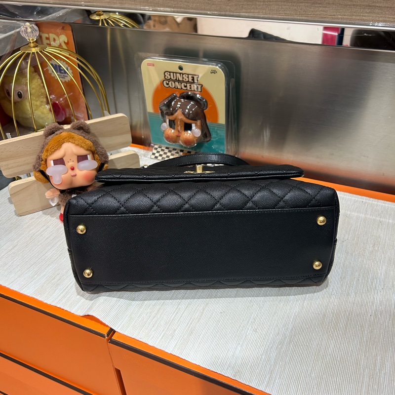 Chanel coco handle Medium 黑色荔枝牛皮金扣蜥蜴皮手柄-5