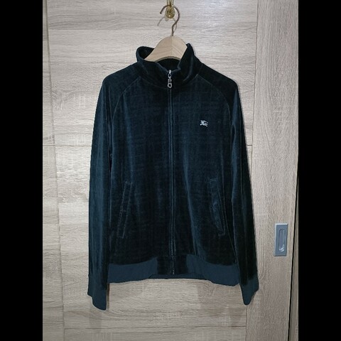 Burberry Black Label 日本製 黑色 天鵝絨 立領外套 2號