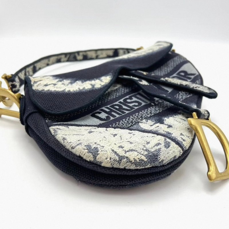 DIOR 藍色刺繡馬鞍中號肩背腋下包 25*20*6 98新配件塵袋-2