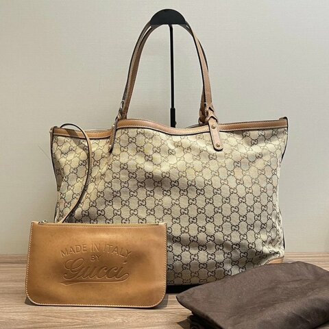 GUCCI 經典雙G老花手提托特包 36*31.5*17.5 98新配件塵袋