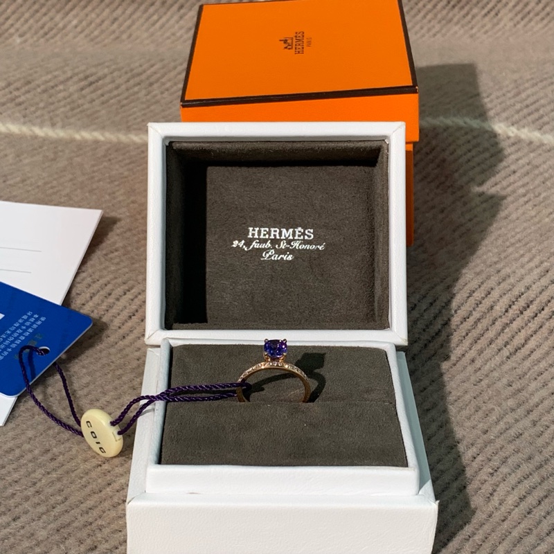 24新款Hermes愛馬仕grand jete系列藍寶石玫瑰金鑽石鑲嵌戒指52號，顏色藍色漸變紫，25年2月保卡-1