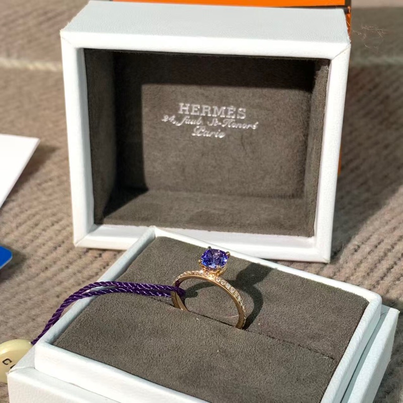 24新款Hermes愛馬仕grand jete系列藍寶石玫瑰金鑽石鑲嵌戒指52號，顏色藍色漸變紫，25年2月保卡-4