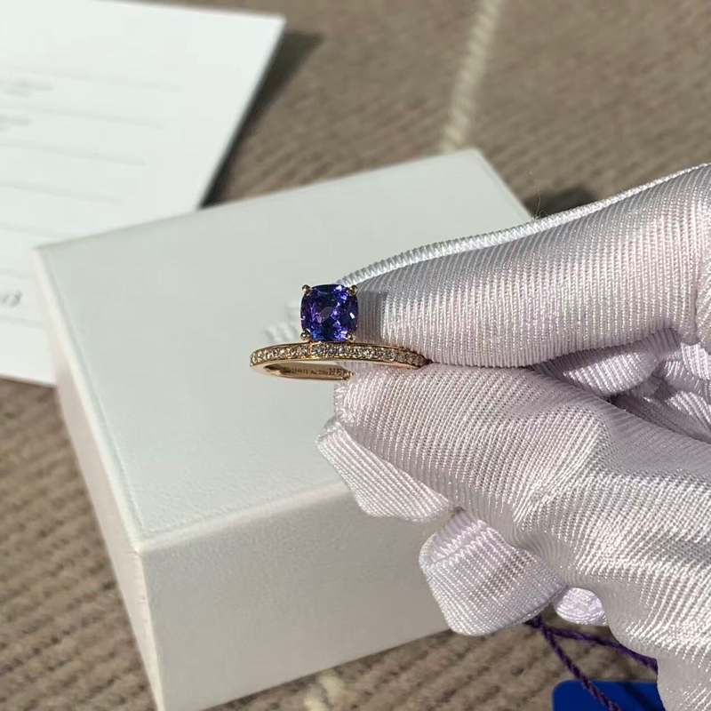 24新款Hermes愛馬仕grand jete系列藍寶石玫瑰金鑽石鑲嵌戒指52號，顏色藍色漸變紫，25年2月保卡-5