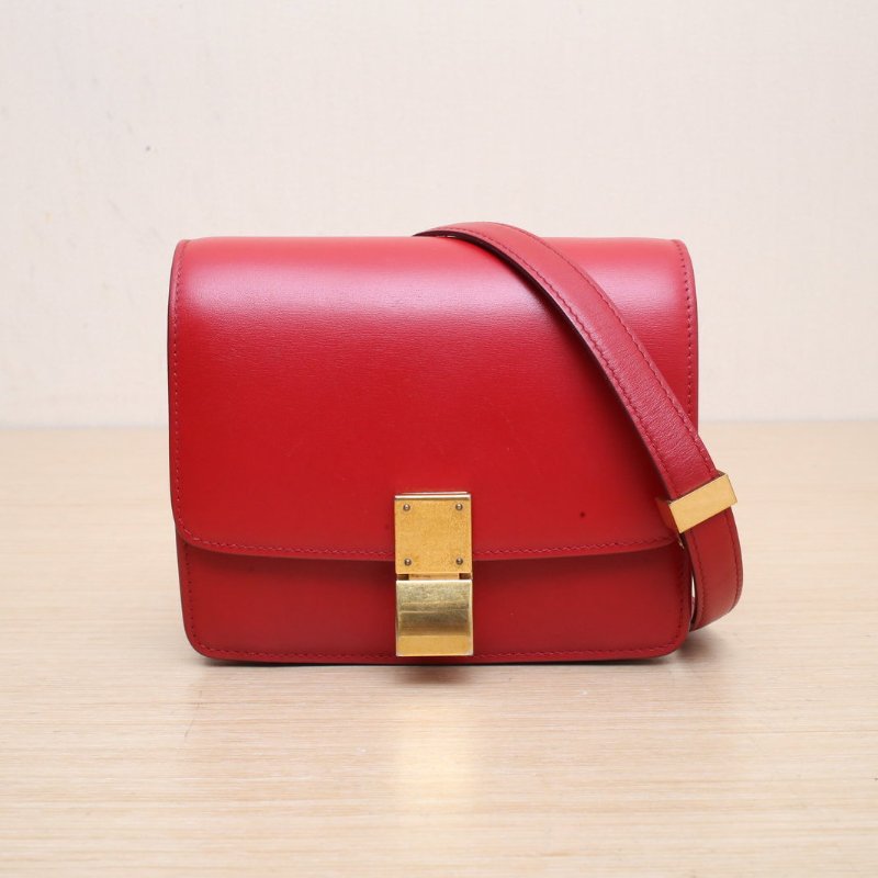 CELINE ClassicBox小號紅色牛皮金扣肩背包-1
